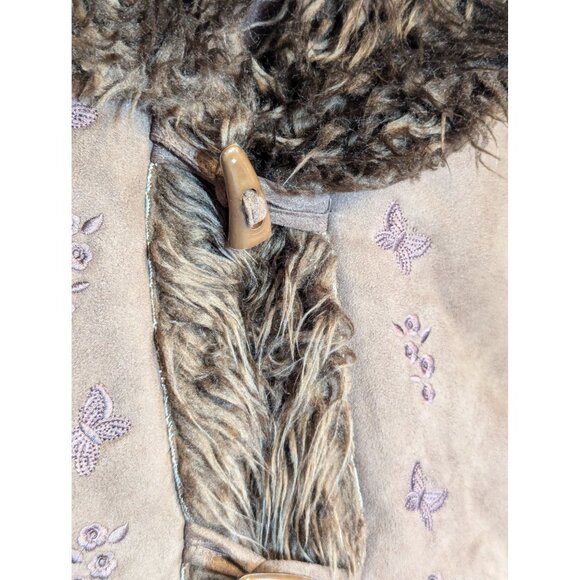 Gazoz Womens Vegan Faux Suede & Fur Brown Embroidered Coat EG/XL - Picture 2 of 8